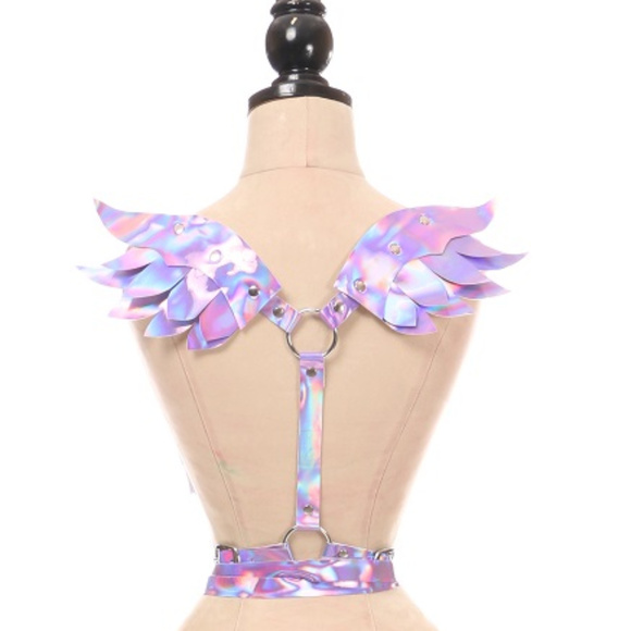 Daisy Corsets Accessories - Festival Rave Purple Holo Body Harness w/wings EDC